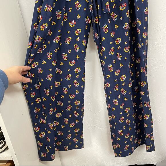 Boden Navy Blue Floral Wide Jumpsuit Belted Womens 12 Fall Casual Boho Modest - Picture 7 of 11